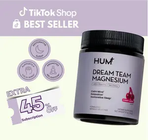 Hum Magnesium Bisglycinate Dream Team for Restorative Sleep Relaxation with L-Theanine Tart Cherry Supplement Cherry Lemon Flavor 5.7 oz