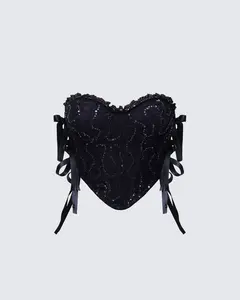 Cinday Black Sequin Side Tie Corset
