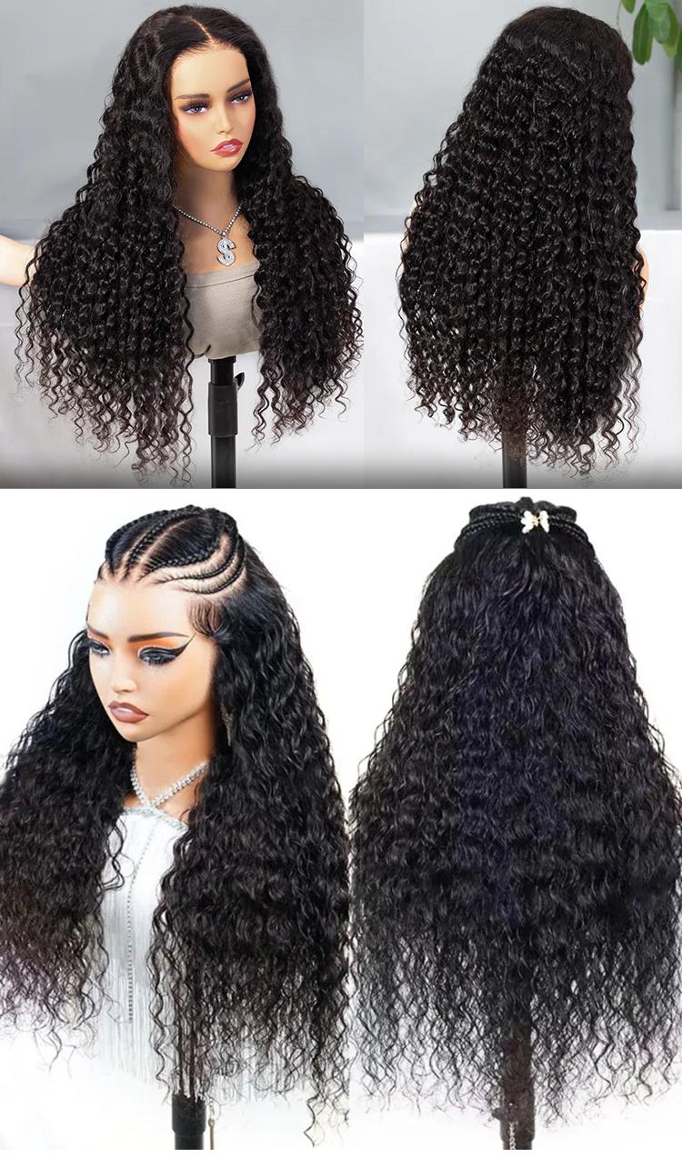 Idoli 32 Inch Deep Wave Lace Front Wigs Human Hair 13x6 HD Lace Front Wigs Natural Black 200% Density
