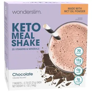WonderSlim Keto Meal Replacement Shake, Chocolate, Low Carb, C8 MCTs, 12g Protein, Collagen, 25 Vitamins & Minerals, Gluten Free (7ct)