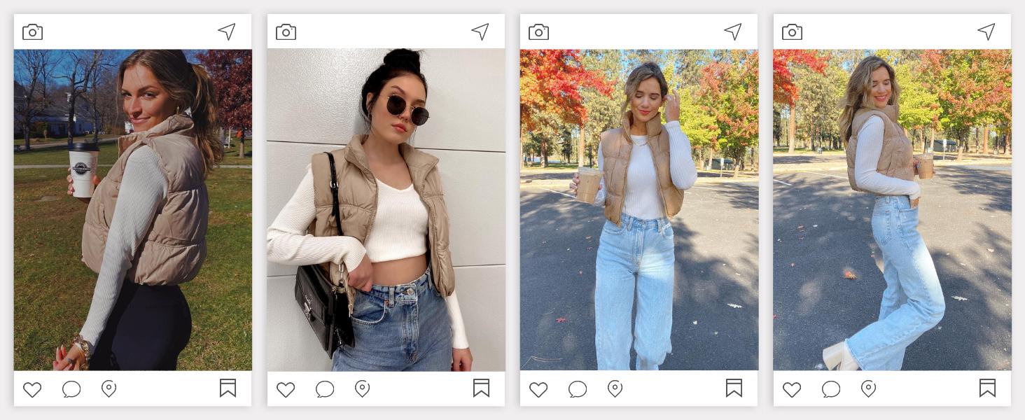 Danedvi Women's Crop Puffer Vest Winter Zip Up Lightweight Warm Padded Sleeveless Coat Casual for Cozy Comfort