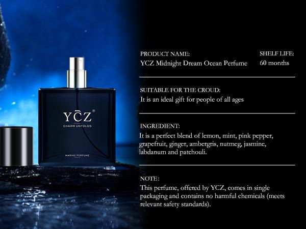 YCZ Midnight Marine Eau De Parfum Men's 1.7oz Citrus Woody Musk Perfume Set Lasting Scent for Parties Dates Christmas Gifts Gentleman's Cruelty-Free Vegan High Quality Fragrance Bold Elegant Fragrance