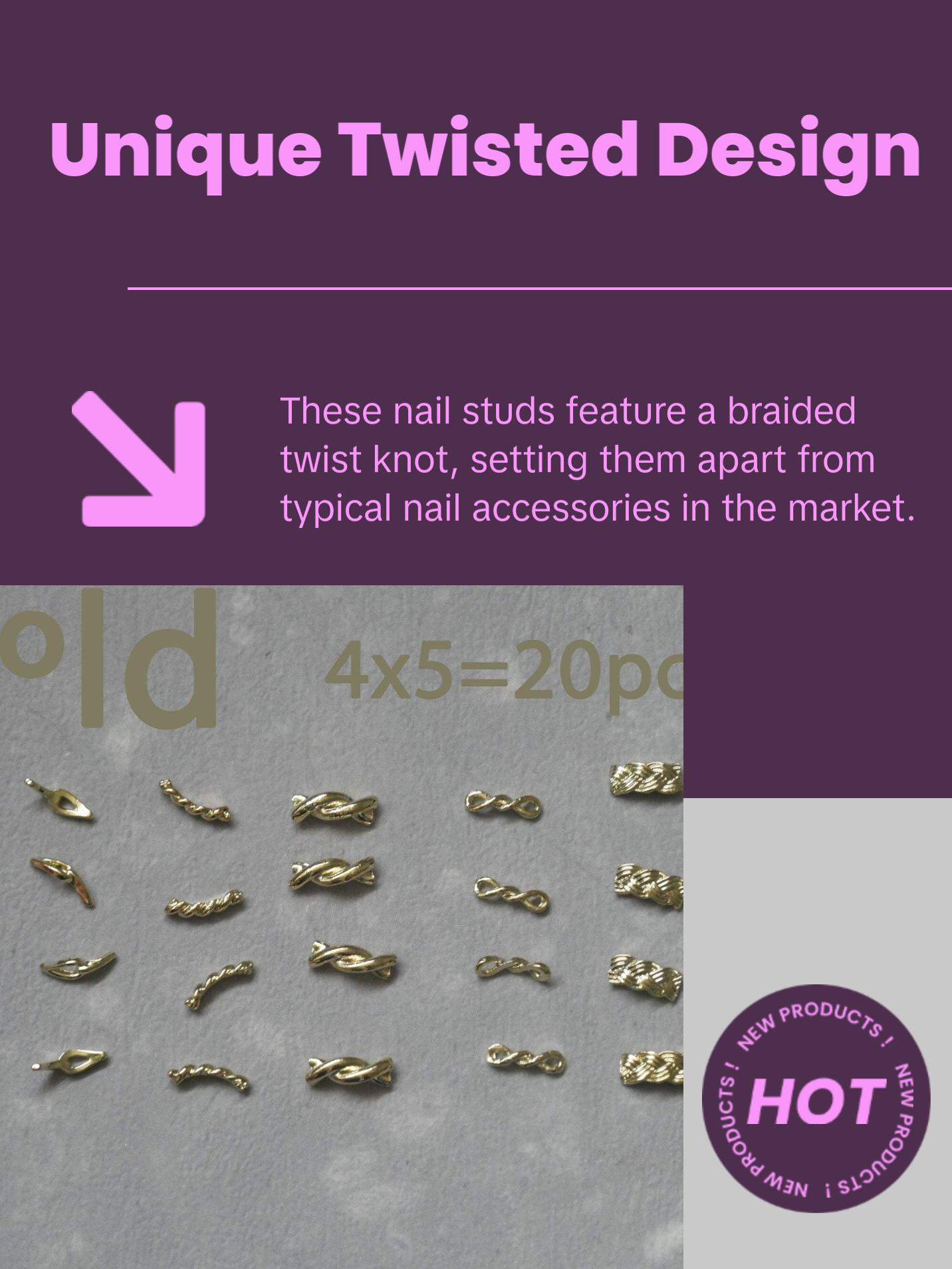 20pcs Braided Twist Knot Nail Studs