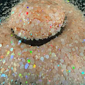 Reese & Riley Co. Bellini Premium Orange Holographic Chunky Glitter Mix - Luxury Glam Resin Art, Tumblers, Nails Supplies; Little Goes a Long Way for DIY Crafts, Kids Art Projects