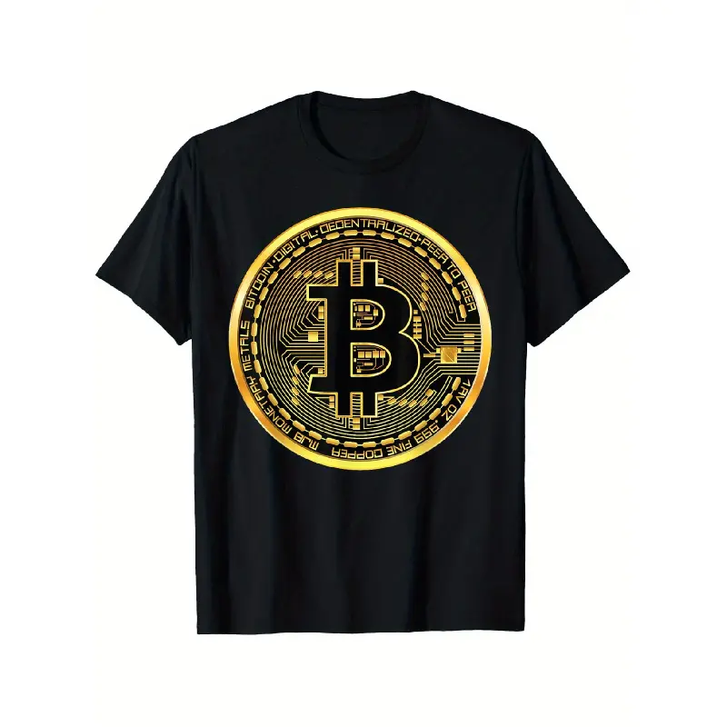 Men's Round Neck Short-Sleeve Pure Cotton Bitcoin BTC Blockchain Techie Print T-Shirt, Menswear for Outdoor Wear, S-XXXL (Unisex Fit), Shortsleeve, Vintage, Casual, Oversized Tee, Graphic, Bitcoin Print, Blockchain Art, Party, Retro
