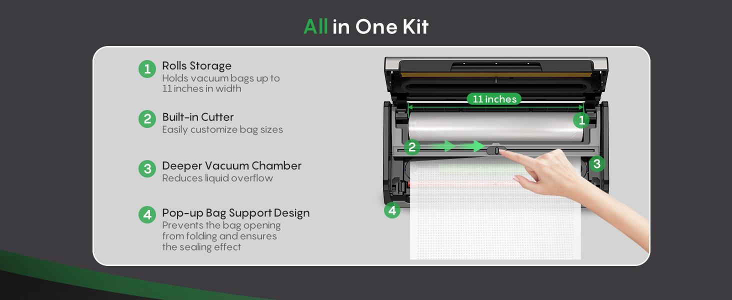 FRESKO AutoMax V6 Automatic Vacuum Sealer Machine, Double Heat Seal Food Saver with Built-in Cutter & Bag Storage, Includes Bags & Rolls FRESKO AutoMax V6 Automatic Vacuum Sealer Machine, Double Heat Seal Food Saver with Built-in Cutter & Bag Storage, Includes Bags & Rolls