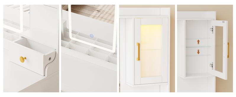 【Valentine's Day gift】Makeup Vanity with HD Mirror, Dressing Table with Adjustable LED Lighting, Vanity Desk Ample Storage & Built-In Power Outlets – Perfect for Beauty Essentials and Home Use