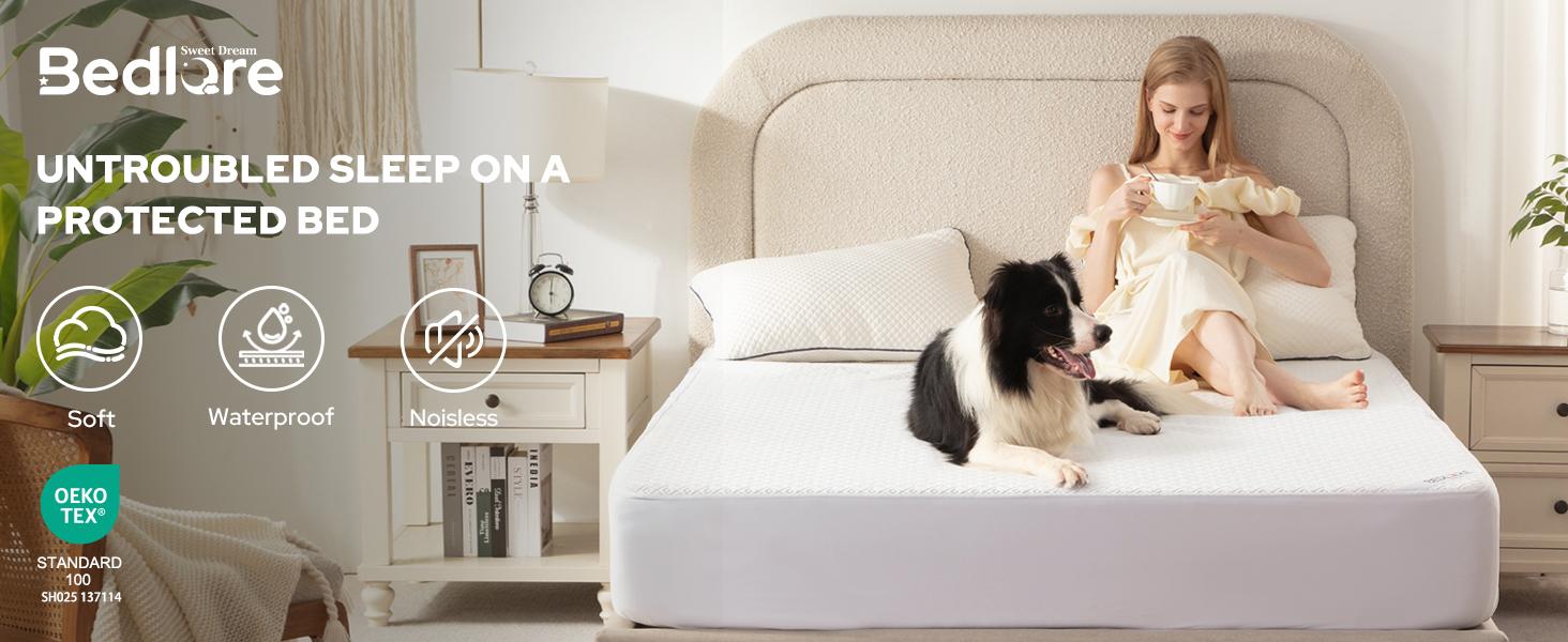 SpringGlowUp【BEDLORE】Breath Easy Grid Waterproof Fitted Sheet – Ultra-soft, breathable deep pocket mattress cover with non-slip elastic. Noiseless, washable, secure fit for hotels, apartments, kids' beds