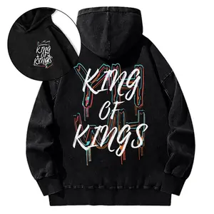 King Of Kings Jesus Washed Hoodie, Christian Apparel Streetwear, Oversized Menswear And Women Menswear Tops, Gym Pump Cover