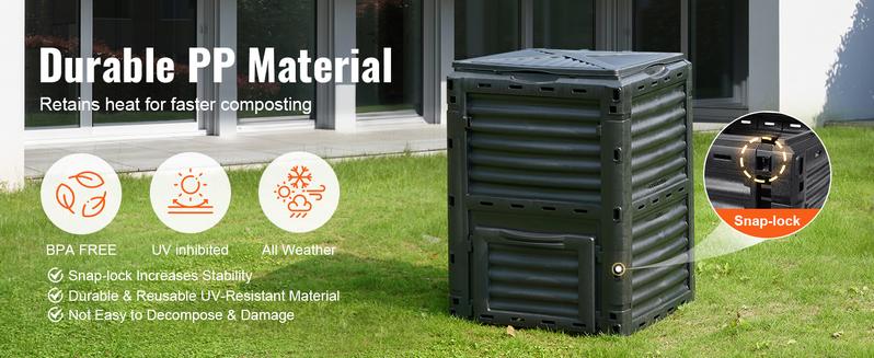 VEVOR Garden Compost Bin 80 Gal, TikTokShopBlackFriday, BPA Free Composter, Large Capacity Outdoor Composting Bin with Top Lid and Bottom Door, Easy Assembling, Lightweight, Fast Creation of Fertile Soil VEVOR Garden Compost Bin 80 Gal, TikTokShopBlackFriday, BPA Free Composter, Large Capacity Outdoor Composting Bin with Top Lid and Bottom Door, Easy Assembling, Lightweight, Fast Creation of Fertile Soil