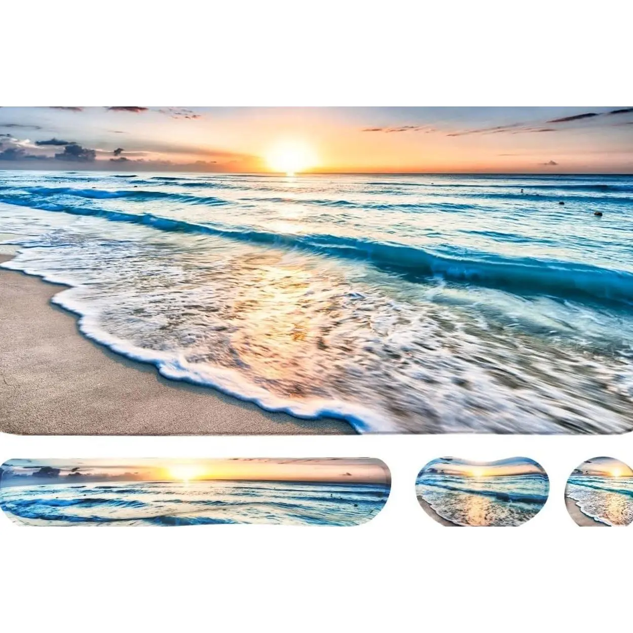 4-in-1 Large Gaming Mouse Pad, Keyboard Wrist Rest Pad & Wrist Support Mousepad Set, Extended Desk Pad Waterproof Desk Mat for Home Office Study Game-Beach