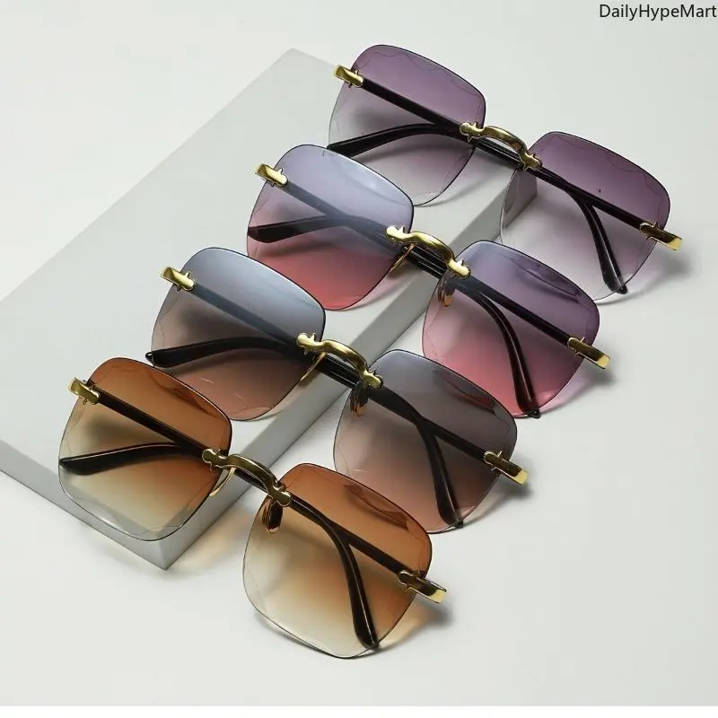 Women's 4pcs High Quality Female Sunglasses - Geometric Rimless Retro Gradient Tinted, UV400 Protection, Street Style, Daily Everyday Eyewear for Summer Hiking, Women's Sunglasses, Unisex, Sunglasses Set, Retro Street