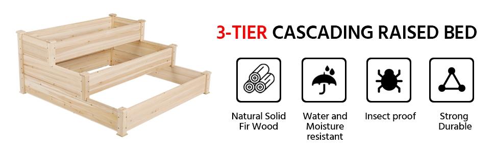 Yaheetech 3 Tier Wooden Raised Garden Bed, Horticulture Outdoor Elevated Flower Box, Vegetables Growing Planter for Backyard/Patio/Gardener