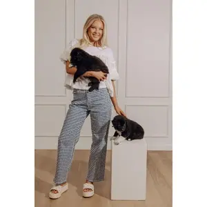 JUST USA Lulu High Waist Gingham Barrel Leg Jean