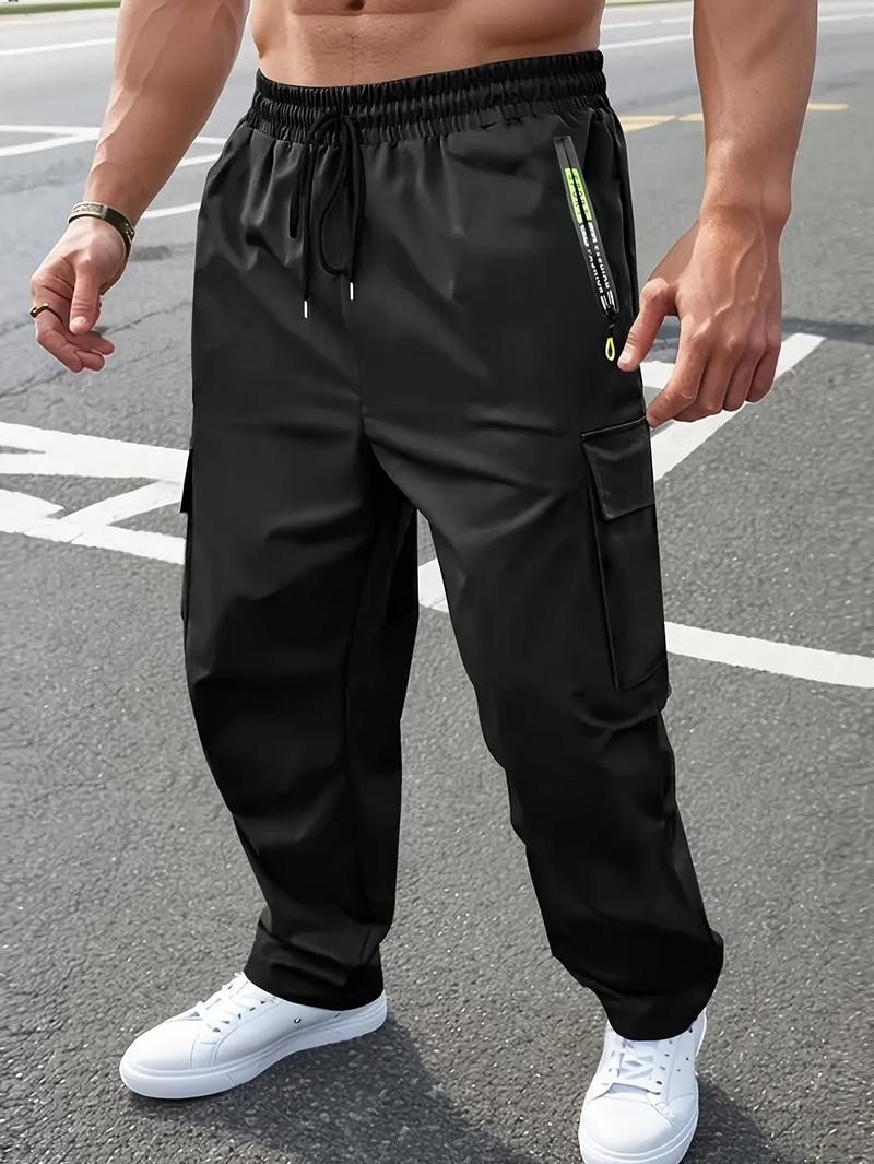 2PCS Men’s Fashion Cargo Pants, Casual Loose Fit, Multi-Pocket Design, Durable Polyester Fiber, Suitable for Travel, Mountaineering, Outdoor Activities, Perfect Choice for Spring and Autumn Outdoor Use