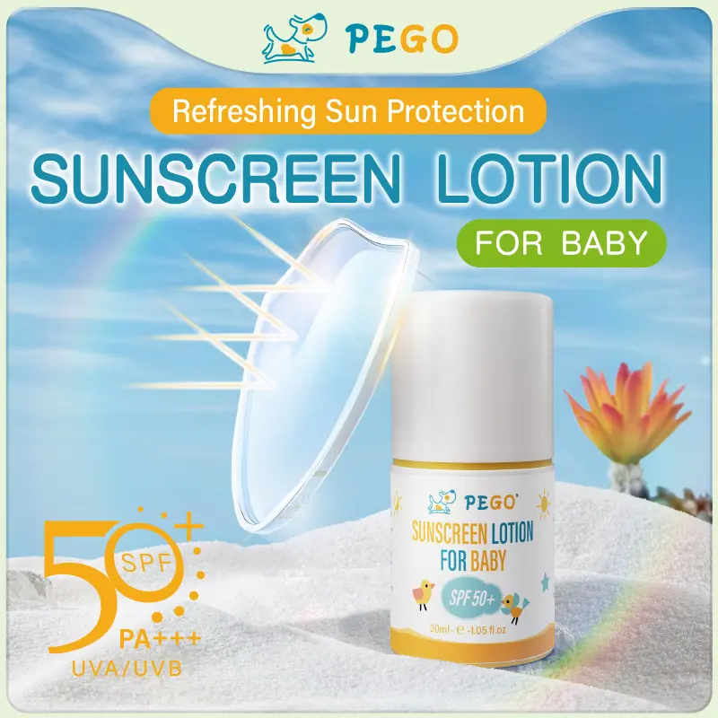 PEGO Sunscreen Lotion For Baby SPF50+Protects skin from UV rays Moisturizing and hydrating to deeply care Children adolescents 1.05fl.oz