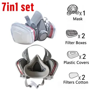 2PC 6200 Half Face Respirator Mask Set - 7-in-1 Chemical Paint Spray Safety Protection, 6001 Filter Cartridge 5N11 Filter Cotton 501 Cover, Cold Flow Valve Low Breathing Resistance (Grey)