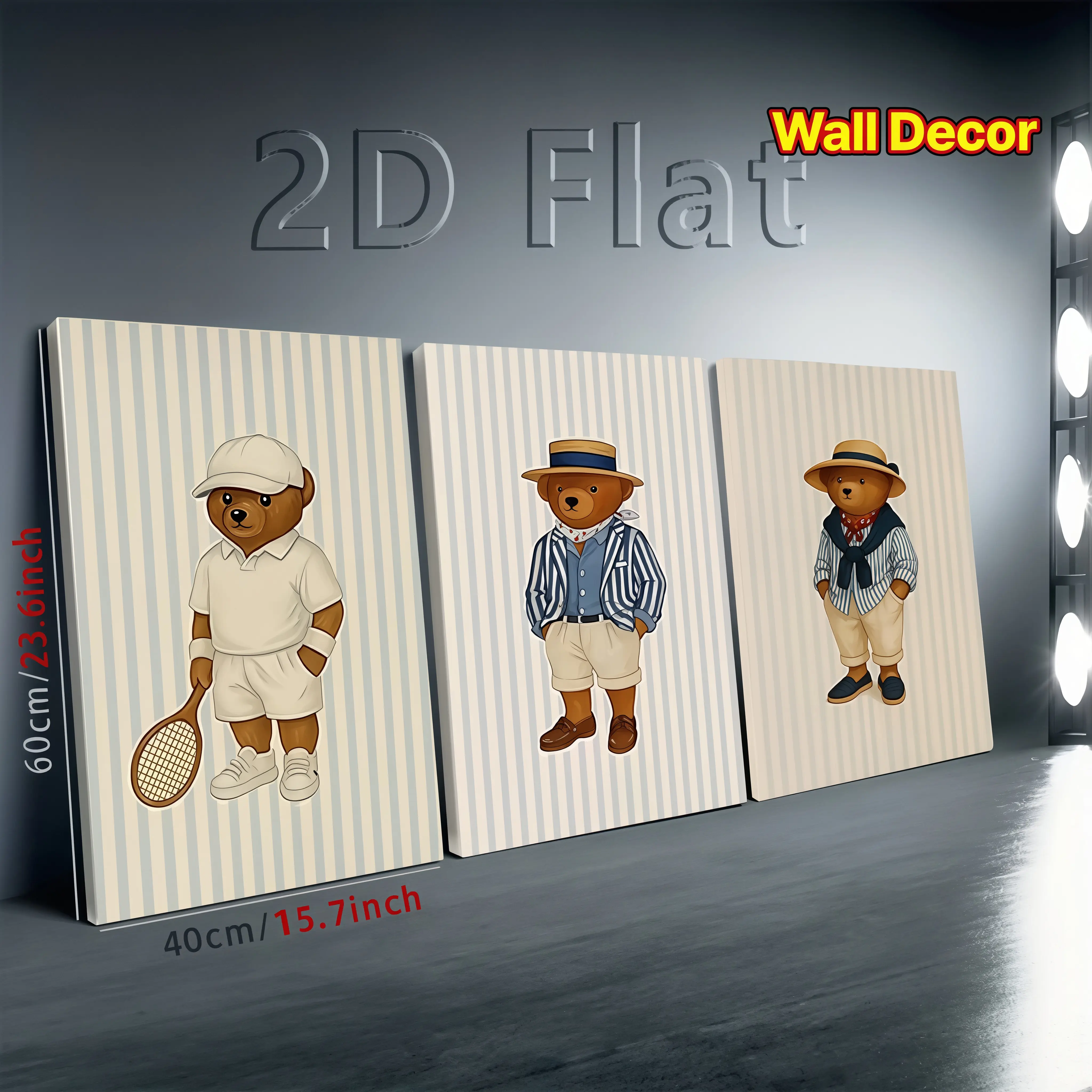 3PCS Artistic Frameless Canvas Wall Art Set, Cute Minimalist HD Waterproof Prints, Ready-to-Hang with Built-In Hooks, Bright Living Room Home Decor, Gift-Worthy Wall Ornaments