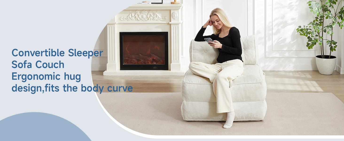 【SPOTLIGHT DAY】ONBRILL Folding Sofa Bed with Pillow, Convertible Sleeper Chair with Back Support, Corduroy Portable Fold Out Chair Bed, Comfy Floor Sofa Lounge for Living Room, Single