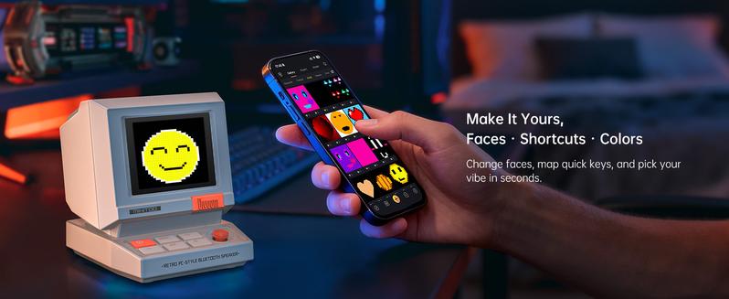 Divoom MiniToo Retro Pixel Bluetooth Speaker – 90s-Inspired PC Design,App Control, Alarm, White Noise, Retro Desk Portable Speaker for Music,Gaming Room Decor