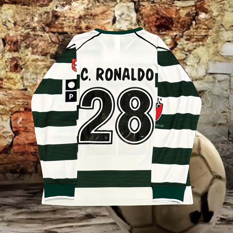 0103 retro home #28 Ronaldo long sleeves football jersey