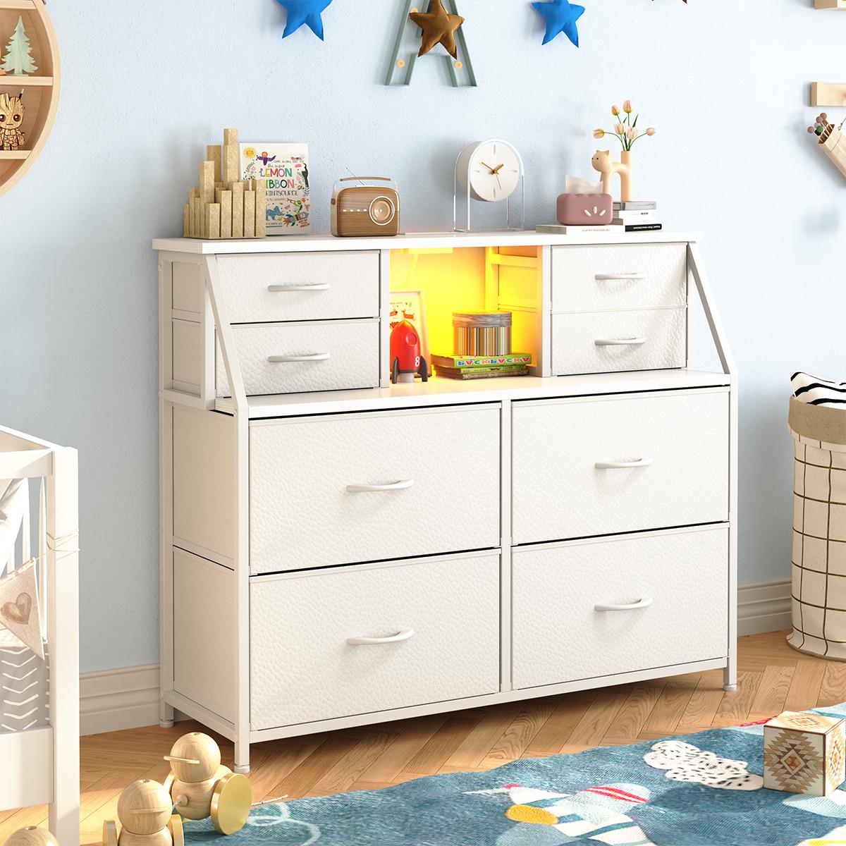 【Storage Hack】Raybee Vanity sideboard 30''H 8 Drawers Dresser for Dorm & Attic,Dresser with Built-In Charging Station and LED, Sturdy Chest of Drawers with Two Open Shelves for Storage,Hides all your clutter to keep you organized and your vibe on point 【Storage Hack】Raybee Vanity sideboard 30''H 8 Drawers Dresser for Dorm & Attic,Dresser with Built-In Charging Station and LED, Sturdy Chest of Drawers with Two Open Shelves for Storage,Hides all your clutter to keep you organized and your vibe on point