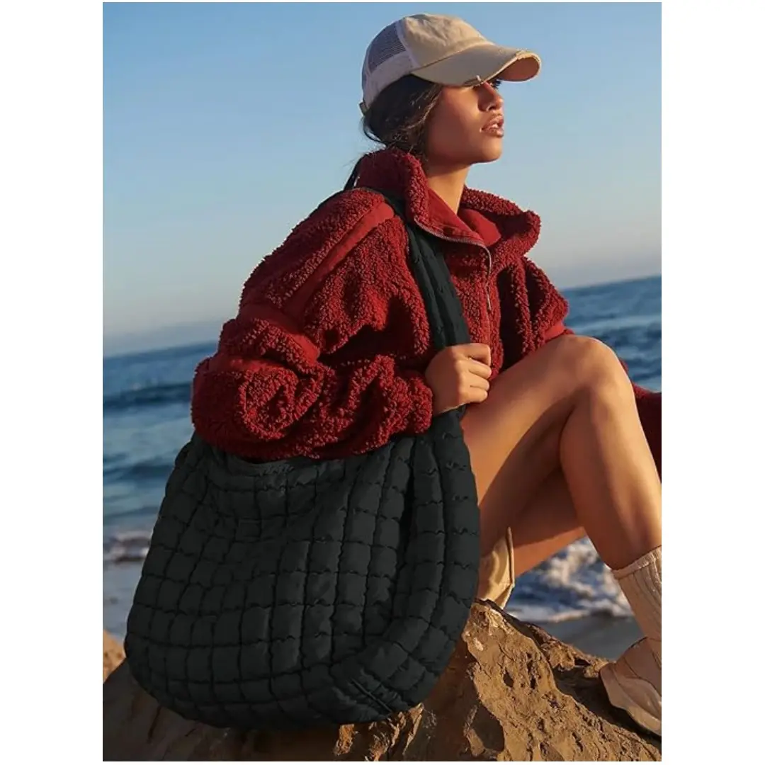 Womens' Lightweight Quilted  GYM Tote Bag Puffer Bag Soft Puffy Boho Handbags Big Capacity Purse Puffer Tote Bag Women Quilted Crossbody Bag Large Shoulder Puffy  Purse Cloud Bubble Gym Pleat Pad
