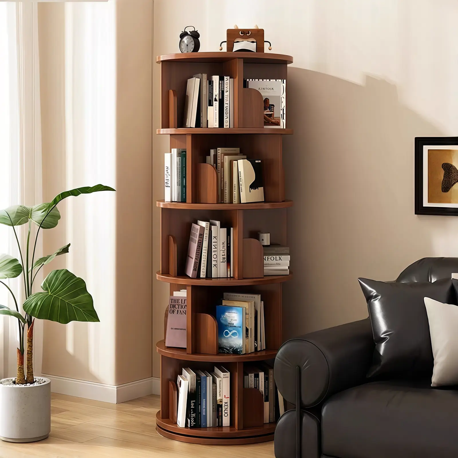 Summerwins 360° Rotating Multi-Tier Round Bookshelf Tower, All Seasons Space-Saving Home Storage, Compact Office/Commercial Furniture for Bedroom & Living Room Magazine Rack
