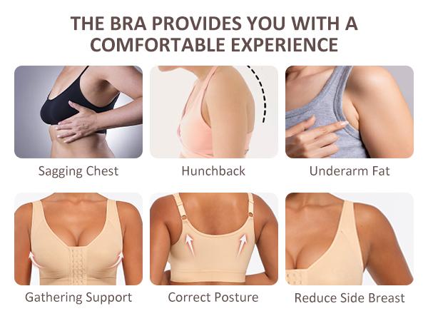 FeelinGirl Post Surgery Compression Bra Front Closure Bra Wirefree Bra with Adjustable Straps Bras Women