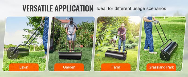 VEVOR Drum Lawn Roller, TikTokShopBlackFriday, 17 Gallon Sand/Water Filled Yard Roller, Steel Sod Roller with Easy-turn Plug and U-Shaped Ergonomic Handle for Convenient Push and Pull, for Lawn, Garden, Farm, Park