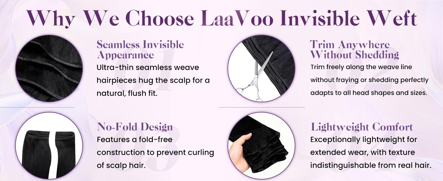 LaaVoo Hand Tied Genius Weft Hair Extensions Human Hair Virgin Human Hair Sew in Hair 50 Gram- 80 Gram SpringStatements