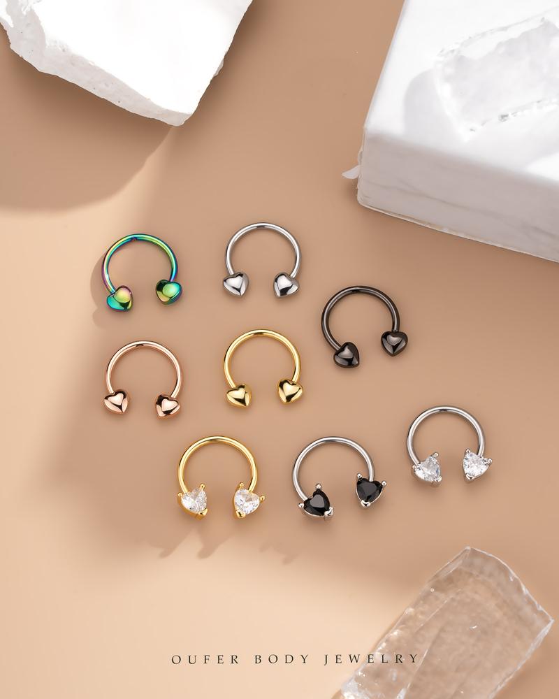 Oufer 16G Heart Shape Ends Horseshoe Septum  Daith Helix Piercing Nose Ring Inner Diameter 8mm 10mm in Silver Gold Rose Gold Balck 316 Stainless Steel