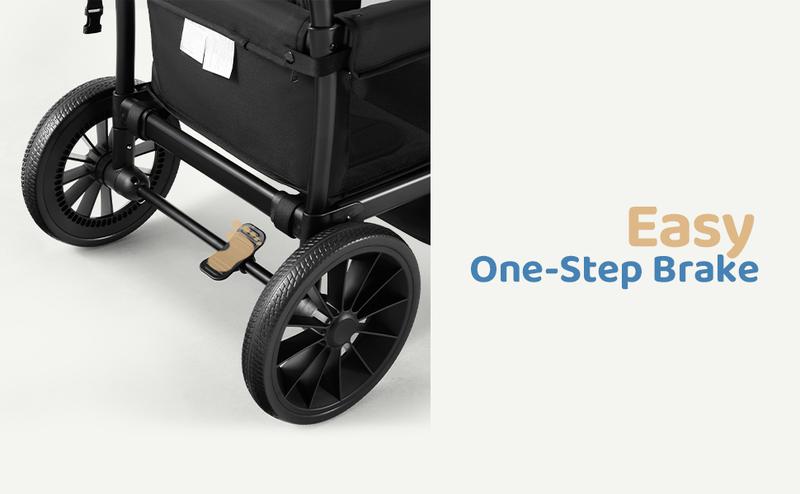 HARPPA All-Terrain Wagon Stroller for 2 with Canopy, Foldable 2-Seat Strollers for Babies, 4 Seats Wagon for Outdoor & Beach, Adjustable Push & Pull Handle, Footwell & Large Storage