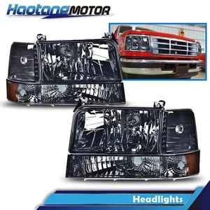 CROSSDESIGN 6PCS Headlights W/Corner Signal Bumpe Fit For 1992-1996 Ford F150/250/350 Bronco