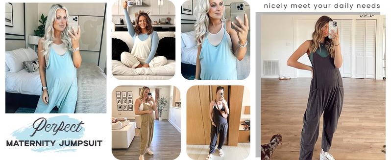 Molitree Women's Causal Jumpsuits V Neck Sleeveless Harem Overalls Stretchy Adjustable Strap Romper with Pockets