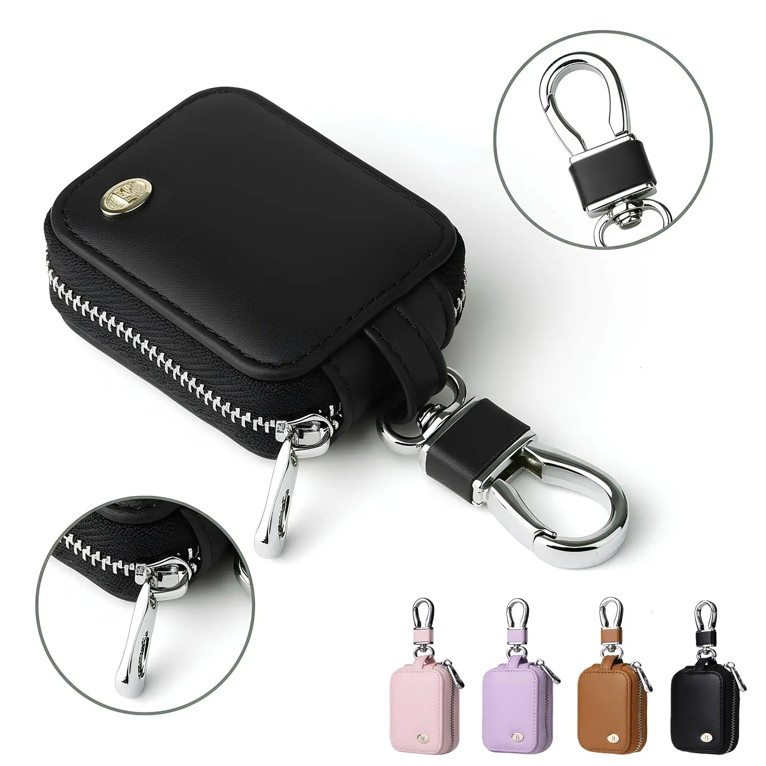 PU Leather Hard Portable Carrying Case for In-Ear Wireless Headphones, Earbuds, Headset - Small Electronic Audio Storage Pouch with Mesh Pocket, Keychain, USB Cables