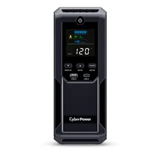 CyberPower CP1500AVRLCD3 Intelligent LCD UPS System, 1500VA/900W, 12 Outlets, 2 USB Ports, AVR, Mini Tower, Black