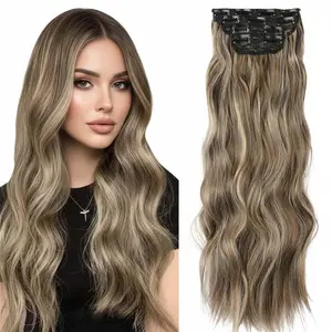 Clip in Long Wavy Hair Extension 20 Inch Light Brown Mixed Ash Blonde Hair Extensions 4PCS Thick Hairpieces Fiber Double Weft Hair for Women instant volume