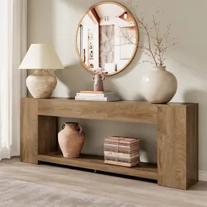 86-Inch Extra Long Console Table for Entryway, Farmhouse Sofa Table Behind Couch Wooden, 2-Tier Entry Console Tables with Storage for Entrance, Living Room, Natural Oak Brown