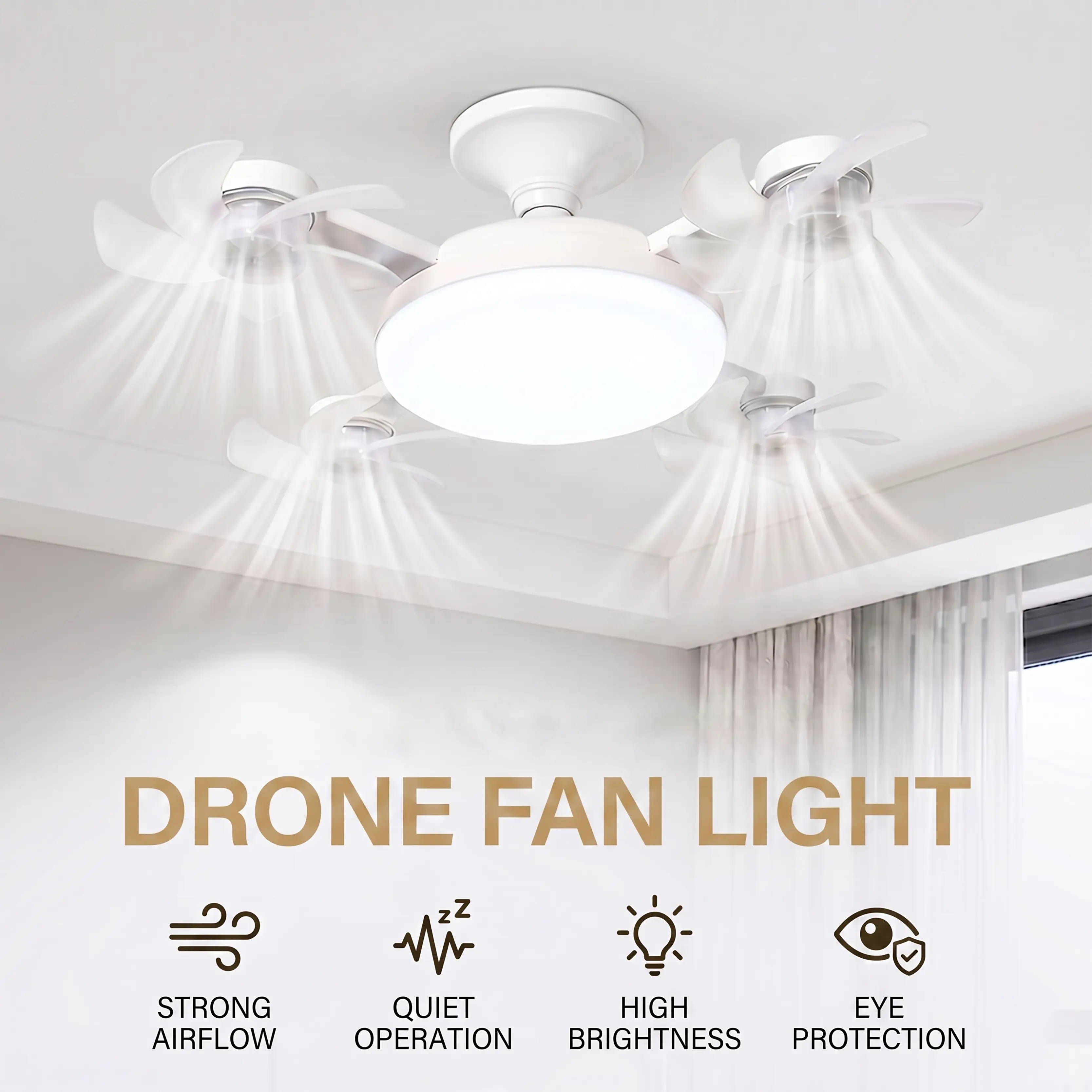 Foldable LED Ceiling Fan with Light, Remote Control, E27 Socket Compatible, Adjustable Mood Lighting & Functions, 3-Blade 50W/4-Blade 60W Fan for Bedroom, Foldable to Fit Indoor Space, Led Lights Bedroom, Fanlight Fan Ceiling Lighting