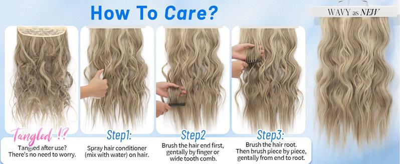 AISI HAIR Invisible Wire Synthetic Hair Extensions 16/20/24 Inch Clip-On Long Wavy Hairpiece for Women Black Secure 4 Clips