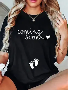 Plus Size 100% Casual Tshirt Pregnancy Announcement For Pregnant Mom To Announce Pregnant T-Shirt 0XL-4XL