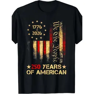 250th Anniversary US Flag T-Shirt - 250 Years of American History "We The People" Patriotic Design - Heavyweight 180gsm Pure Vintage Style Unisex Adult Tee with 1776 & 2026 Dates - Independence Day Apparel for Men