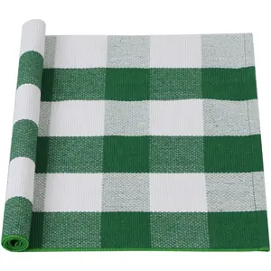 Unique Bargains Buffalo Check Rug,Plaid Outdoor Rug,Layered Door Mat,Cotton Gingham Rugs,Floor Mat For Front Porch/Runner/Bedroom/Kitchen/Farmhouse 35"x24" Green & White