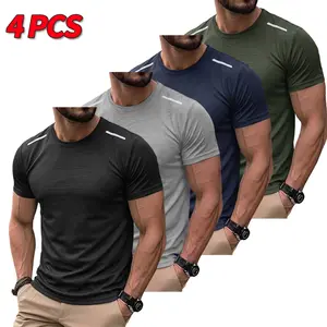 Men’s 4-Pack Quick-Dry Sports T-Shirts, Summer Crew Neck Casual Short Sleeve Tops for Daily Wear and Fitness