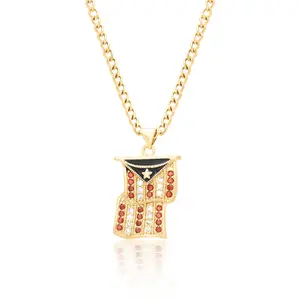 Gold Puerto Rico Flag CZ Necklace, 2mm Curb Style Chain, Unisex Necklace, 14k Heavy Plated Gold, Lifetime Replacement Guarantee