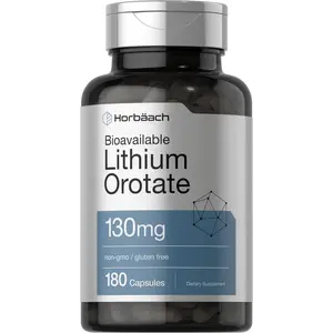 Horbäach Lithium Orotate 130mg | 180 Capsules | Non-GMO, Gluten Free | 5mg Bioavailable Elemental Lithium
