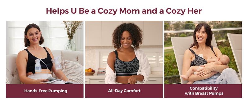 Momcozy Seamless 4-in-1 Pumping Bra Hands Free, HF022 CozyFitClasp Pumping & Nursing Bras,Supportive Breast Pump Bra Leopard Black
