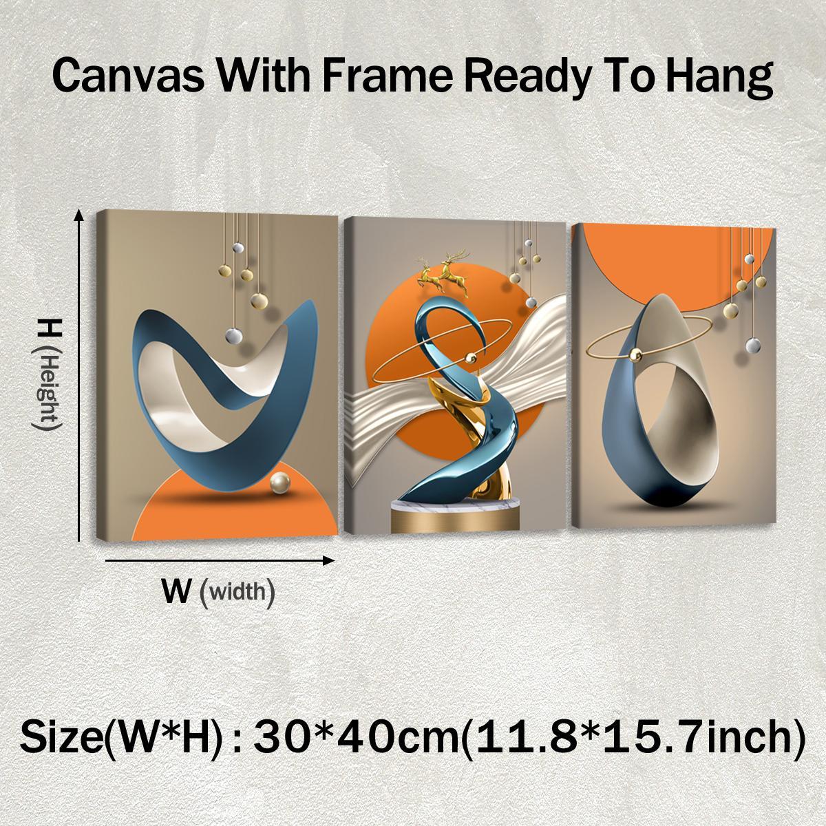 3Pcs Wooden Framed Canvas Painting, African Woman Abstract Geometric Shapes Gold Orange, Exquisite Poster, Home Decoration, Pattern Wall Art Decor, For Living Room, Bedroom, Office, Restaurant, Bar Wall Decor, Odorless, Painting, Print Artwork