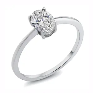 Gem Stone King 10K White Gold Gemstone Birthstone Solitaire Engagement Ring | Oval 7X5MM | Wedding Anniversary Promise Ring For Women | Available In Size 5, 6, 7, 8, 9